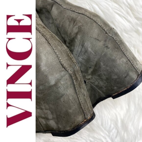 VINCE Michela Moss Green Suede Leather Covered Wedge Bootie, 7M/37.5 - Picture 7 of 16